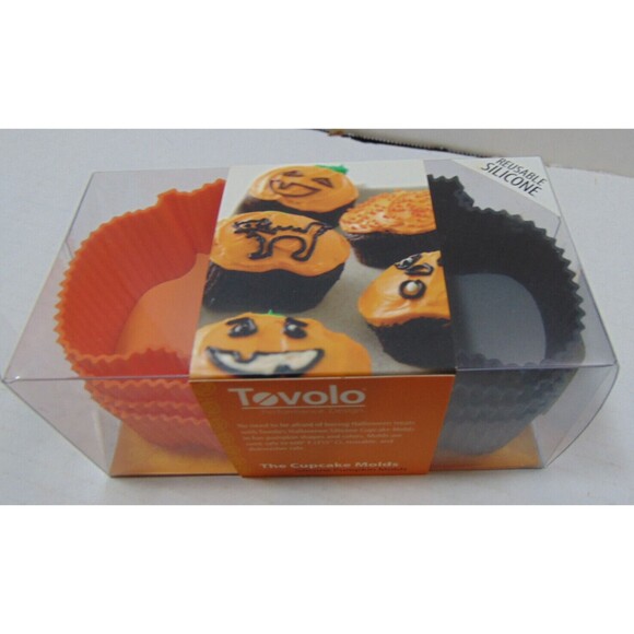 Tovolo Set of 8 Reusable Silicone Pumpkin Molds NIP w/ Recipes -Orange and Black - Picture 1 of 6